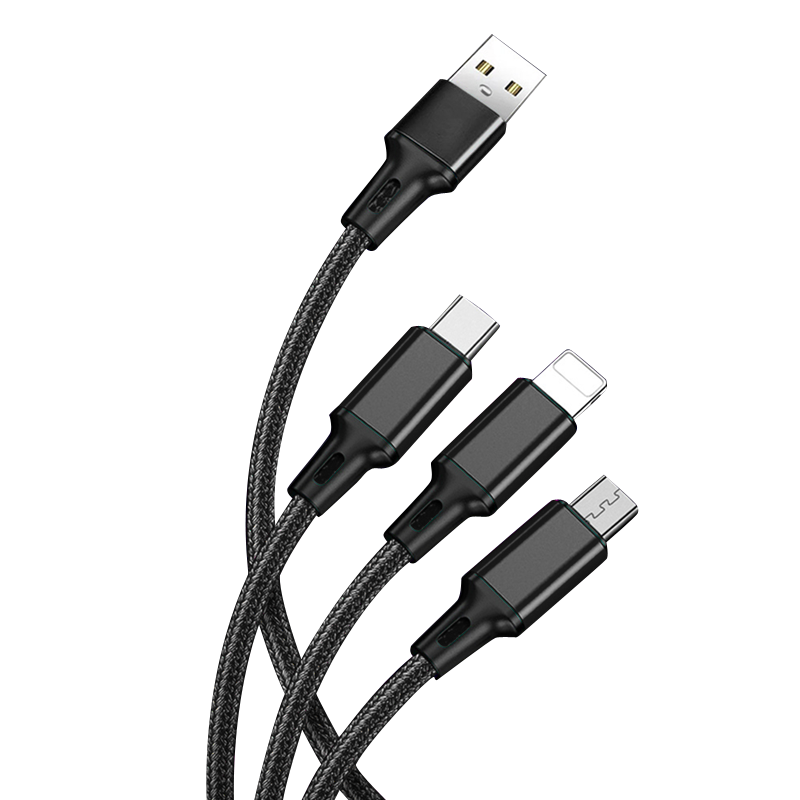 爱车屋（ICAROOM） 一拖三数据线 D-3030 1.2m 黑色（单位：条）