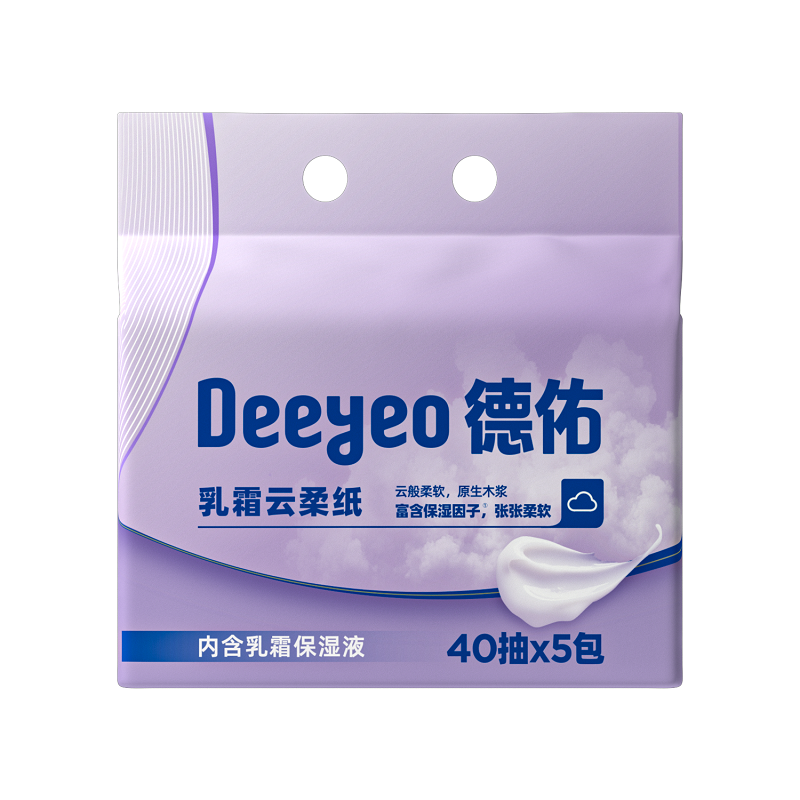 德佑  乳霜云柔纸面巾  10040145R03  40抽*5包*3提   液太天河（单位：组 ）