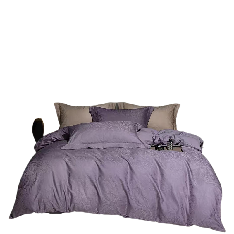 罗曼记忆 100支高端全棉新疆贡缎长绒棉大提花四件套 JT25012 被套200*230cm  紫色（单位：套）