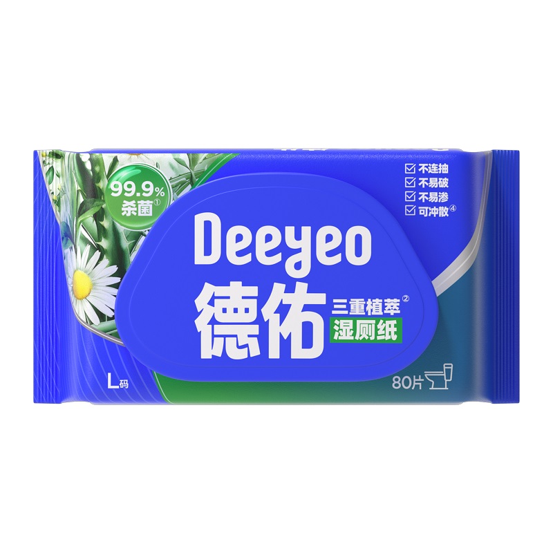 德佑 三重植萃湿厕纸基础版 10010848R06 80片*6包 蓝色（单位：组）