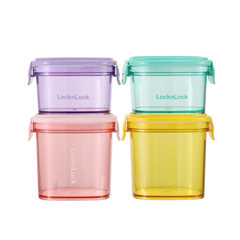 乐扣乐扣（LOCK&LOCK） 多巴胺清透密封罐4件套 HTE827S4FU 400ml*2个；230ml*2个 多巴胺色（单位：套）