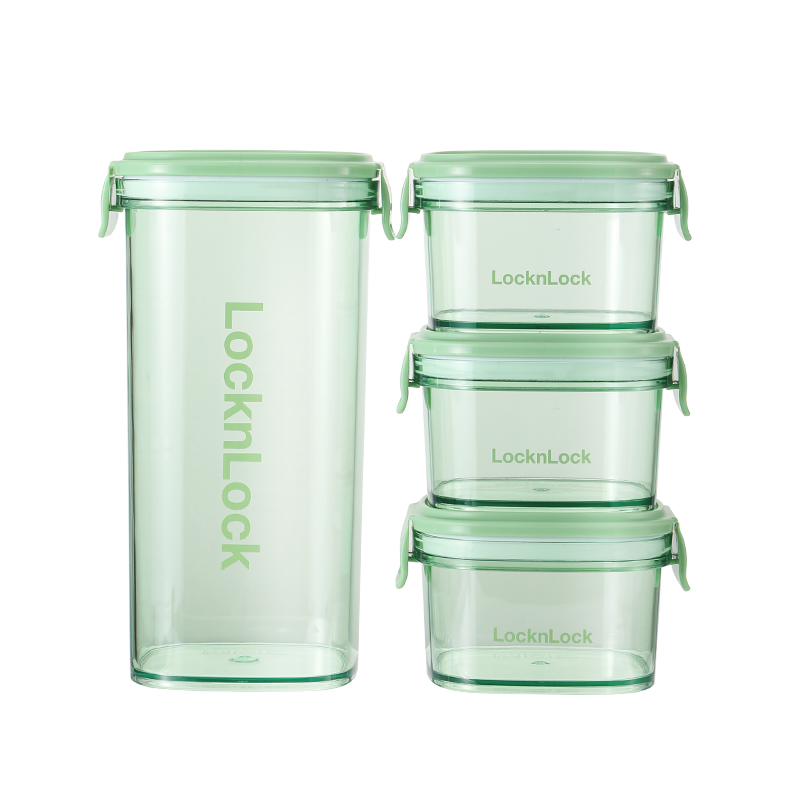 乐扣乐扣（LOCK&LOCK） 悠悠绿清透密封罐4件套 HTE828S4FU 230ml*3个；870ml*1个 绿色（单位：套）