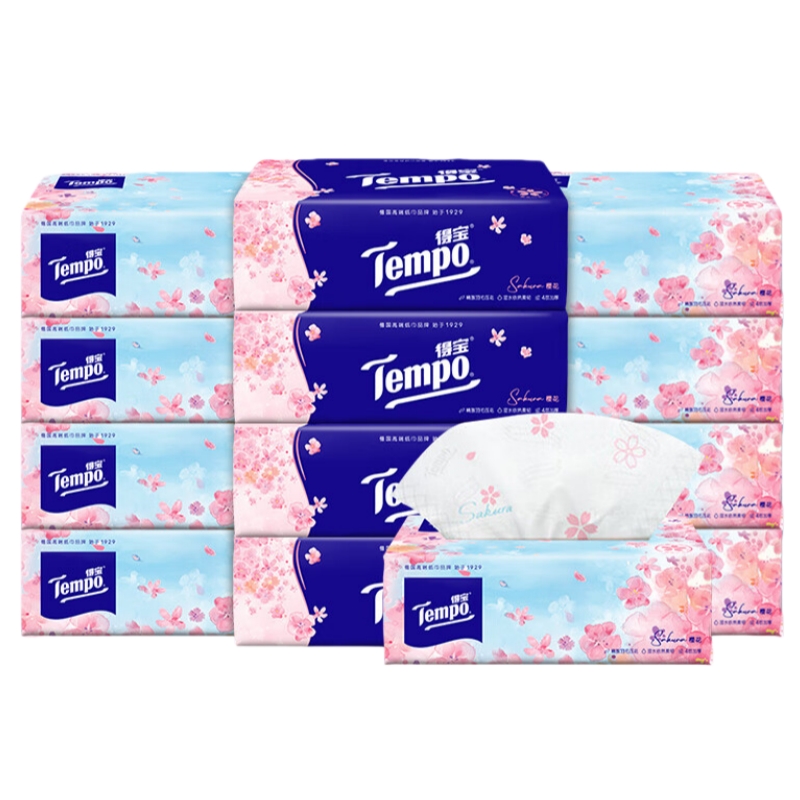 得宝（TEMPO） 抽纸 樱花味 4层90抽12包 混色（单位：组）