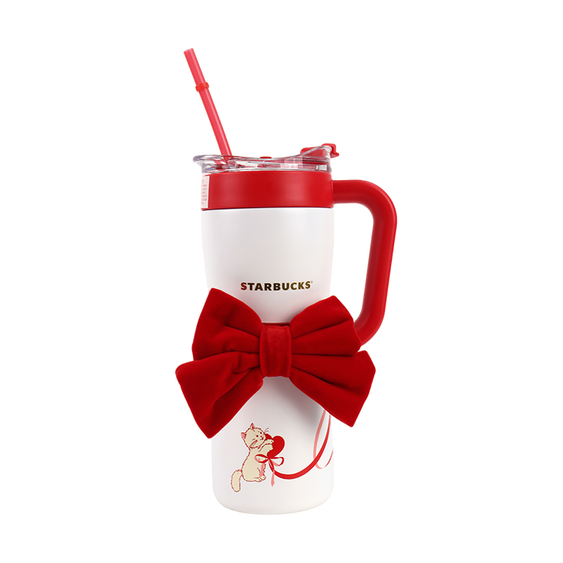 星巴克（Starbucks） 不锈钢双饮口杯 新年星动系列蝴蝶结款 1100ml  白色（单位：个）