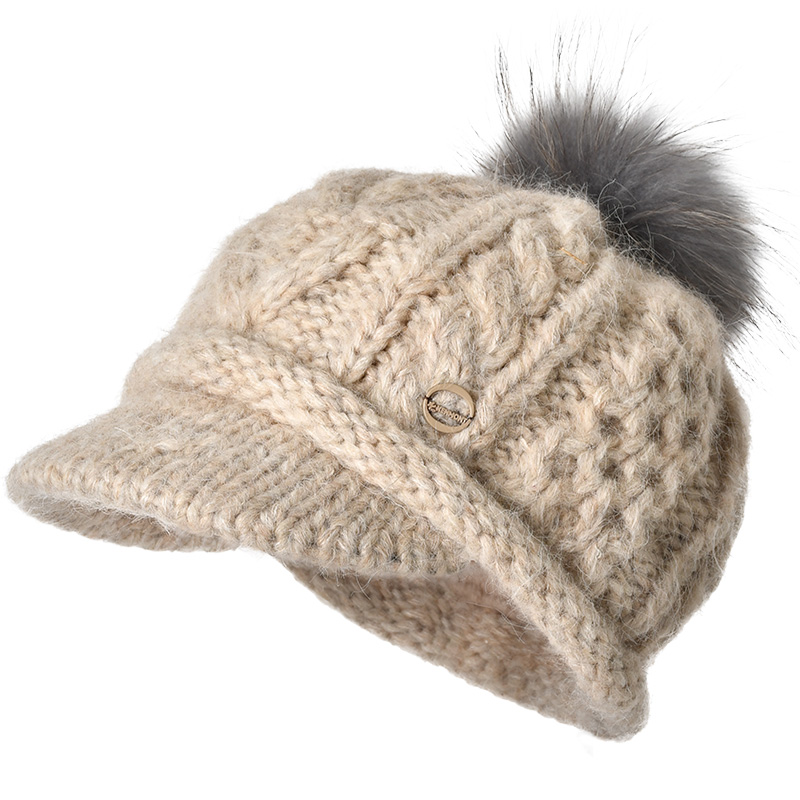 卡蒙（Kenmont） 貉子毛球粗毛线绞花针织贝雷帽 KM-9538-823 适用头围（55.5-58cm） 复古米（单位：顶）