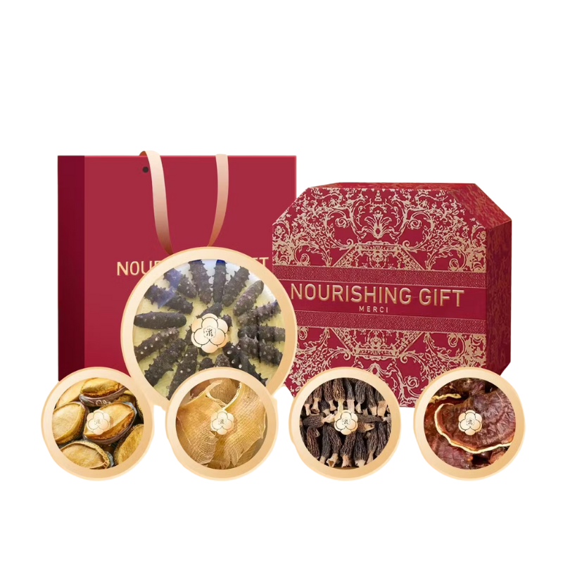 福东海（fudonghai） 海参鲍鱼鱼翅羊肚菌灵芝滋补品 万紫千红五拼礼盒-E 135克 红色（单位：盒）