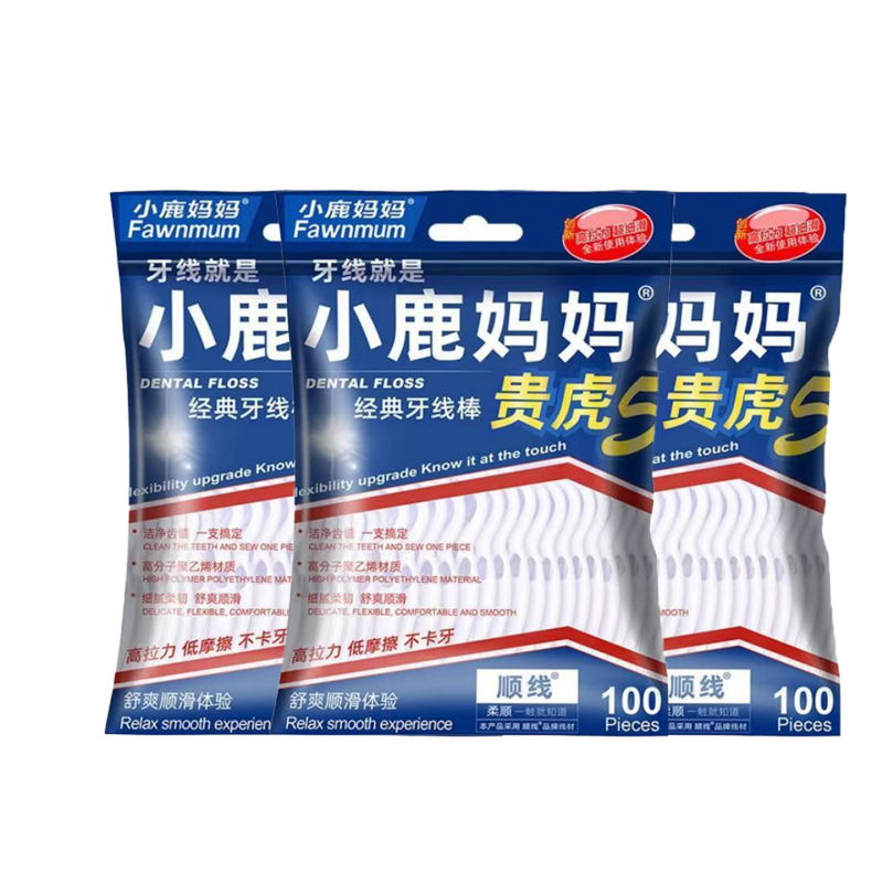 小鹿妈妈（FAWNMUM） 牙线 贵虎 100支*3 蓝色（单位：组）