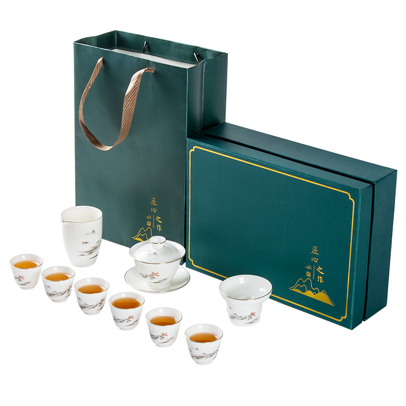 金镶玉 功夫茶具套装 山水白瓷描金茶具 61280 10件套 本白色（单位：套）