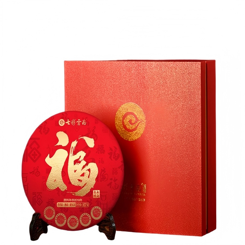 七彩云南 普洱茶 2018福字饼-红 357g 红色（单位：盒）