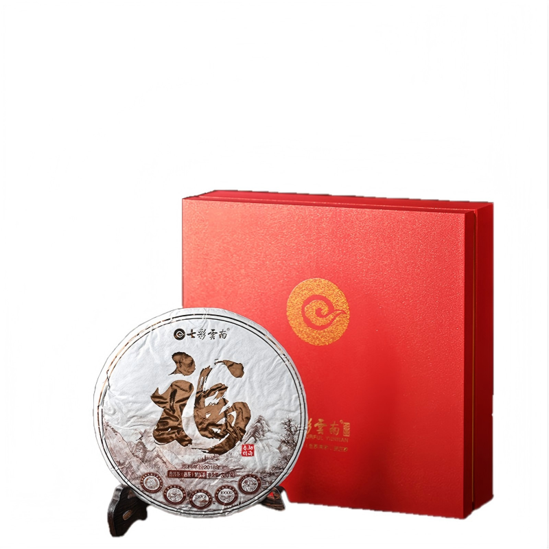 七彩云南 普洱茶 2018福字饼-金 357g 红色（单位：盒）