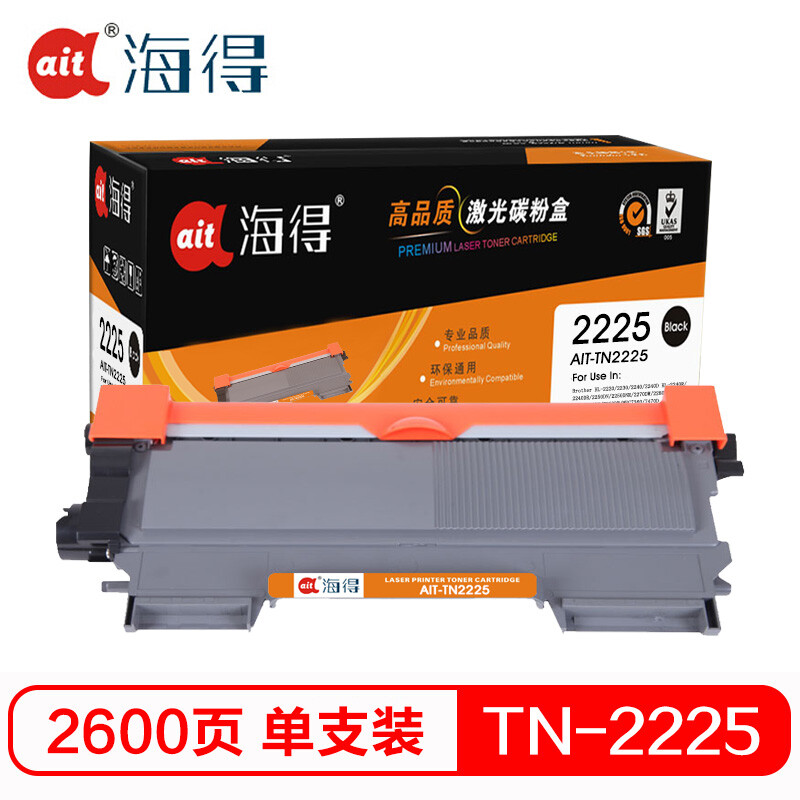海得(ait) AIT-TN2225    专业版 适用机型：兄弟 2240D 2250DN 7360 7470D 打印量：2600页 粉盒 1.00 只/支 (计价单位：支) 黑色