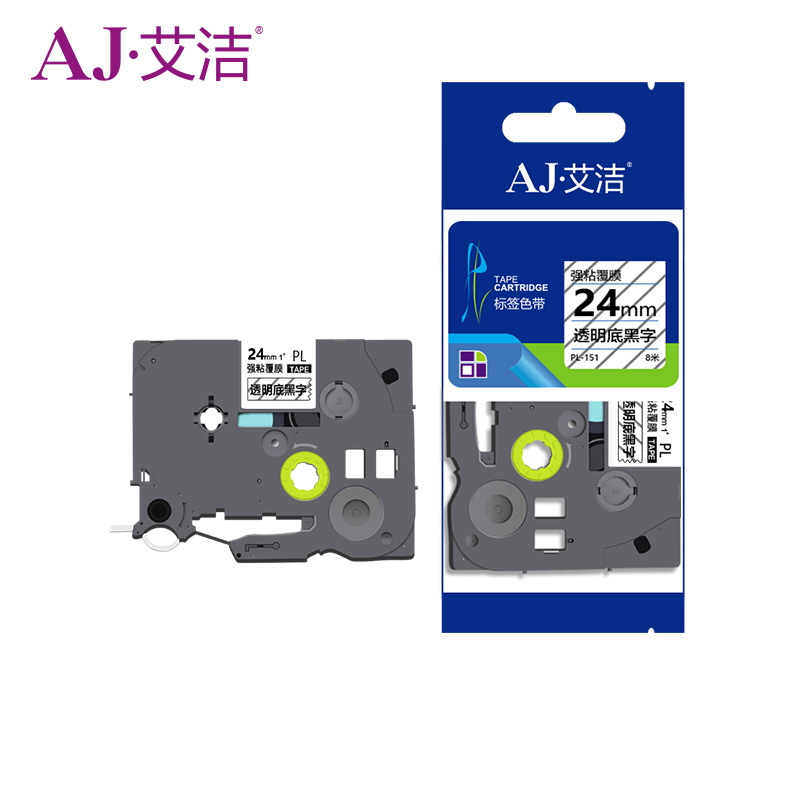 艾洁(AJ) PL-151打印量24mm*8m透明底黑字适用兄弟PT-1010;1100CH;1280;1400TZe-151标签机色带等色带 标签色带 1.00 个/只 (计价单位：只) 透明底黑字