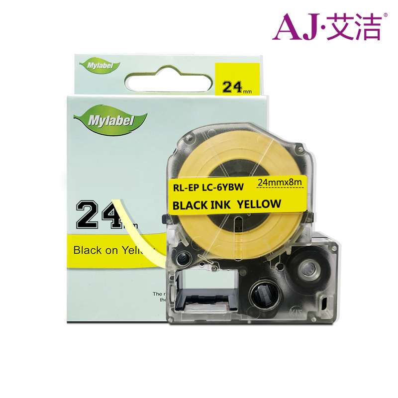 艾洁(AJ) 24mm打印量24mm*8m黄底黑字适用EPSONLW600P;LW700;锦宫SR530C;SR550CCLK-6YBP等色带 标签色带 1.00 个/只 (计价单位：只) 黄底黑字