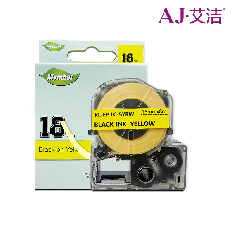艾洁(AJ) 18mm打印量18mm*8m黄底黑字适用EPSONLW400;LW700;LW600P;LW1000PLK-5YBP等色带 标签色带 1.00 个/只 (计价单位：只) 黄底黑字