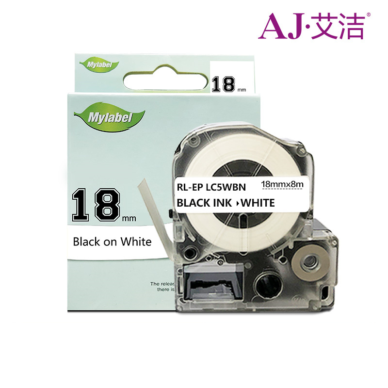 艾洁(AJ) 18mm打印量18mm*8m白底黑字适用EPSONLW400;LW700;LW600P;LW1000PLK-5WBN等色带 标签色带 1.00 个/只 (计价单位：只) 白底黑字