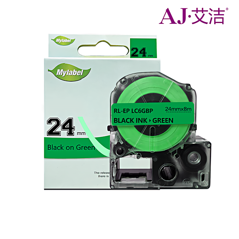 艾洁(AJ) LK-6GBP 24mm*8m 适用爱普生EPSON LW600P;LW700;锦宫SR530C;SR550CC 标签色带 1.00 个/盒 (计价单位：盒) 绿底黑字