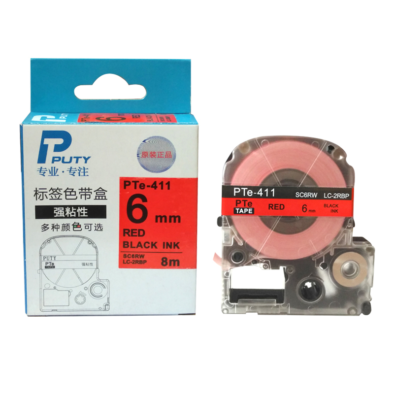 普贴(PUTY) PTE-411 6mm 8米/盒 标签机色带 (计价单位：盒) 红底黑字 红底黑字