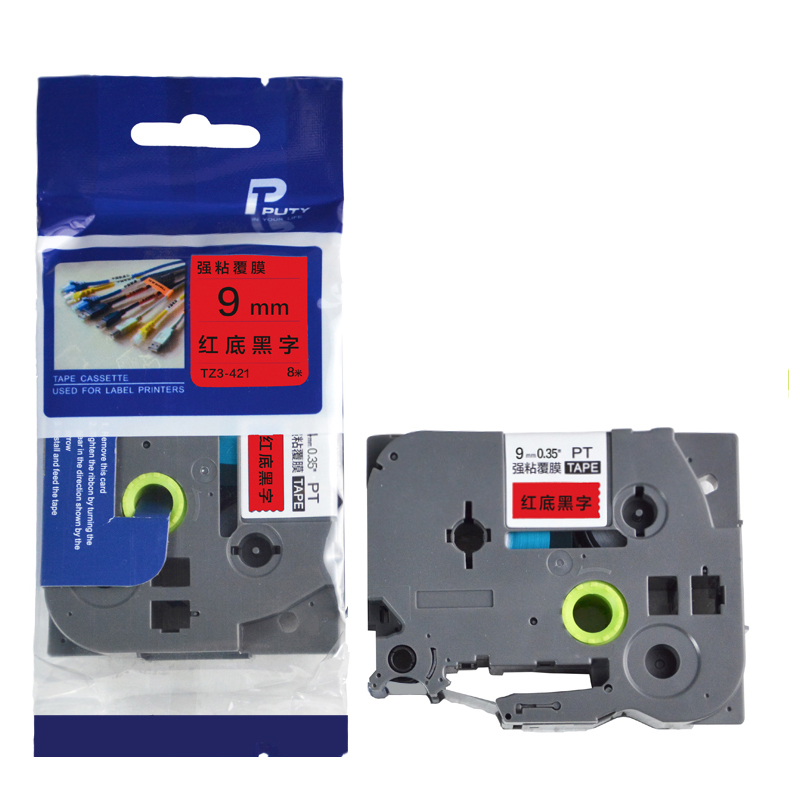 普贴(PUTY) PTE-421 9mm 标签机色带 (计价单位：盒) 红底黑字 红底黑字