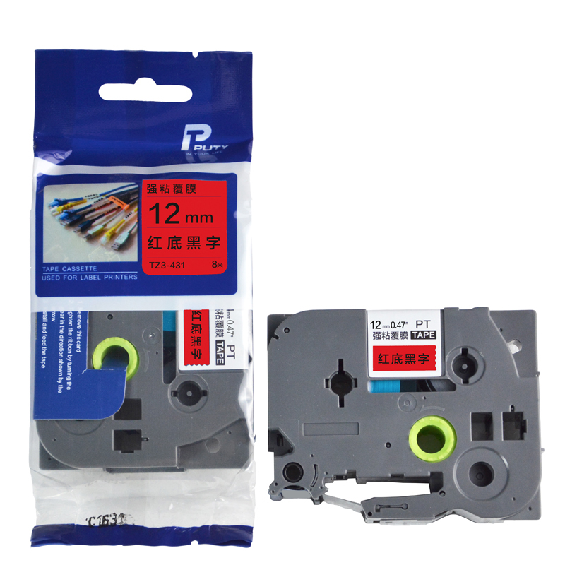 普贴(PUTY) PTE-431 12mm 标签机色带 (计价单位：盒) 红底黑字 红底黑字