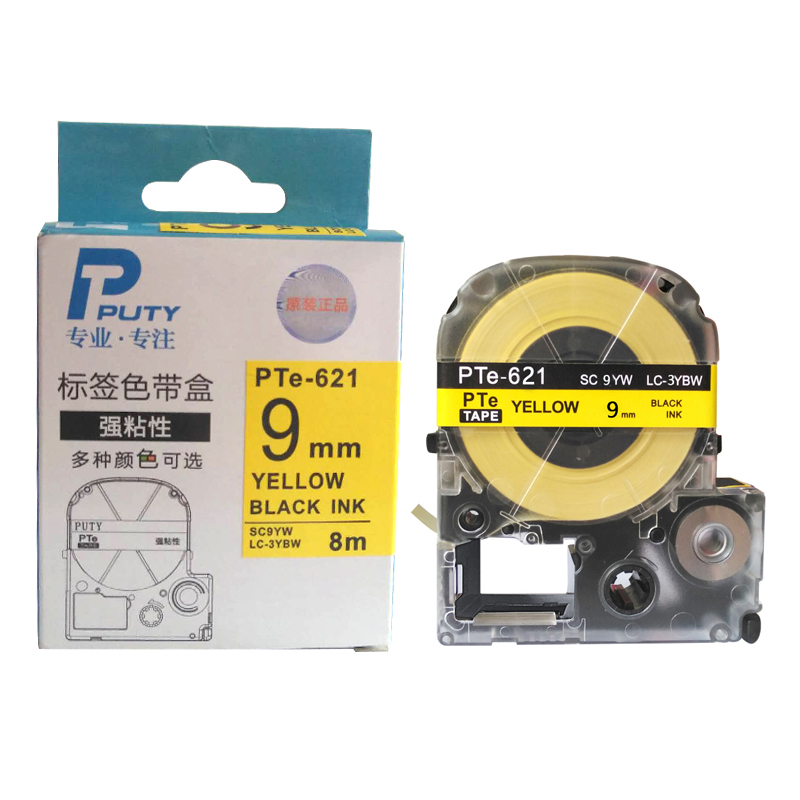 普贴(PUTY) PTE-621 9mm 标签机色带 (计价单位：盒) 黄底黑字 黄底黑字