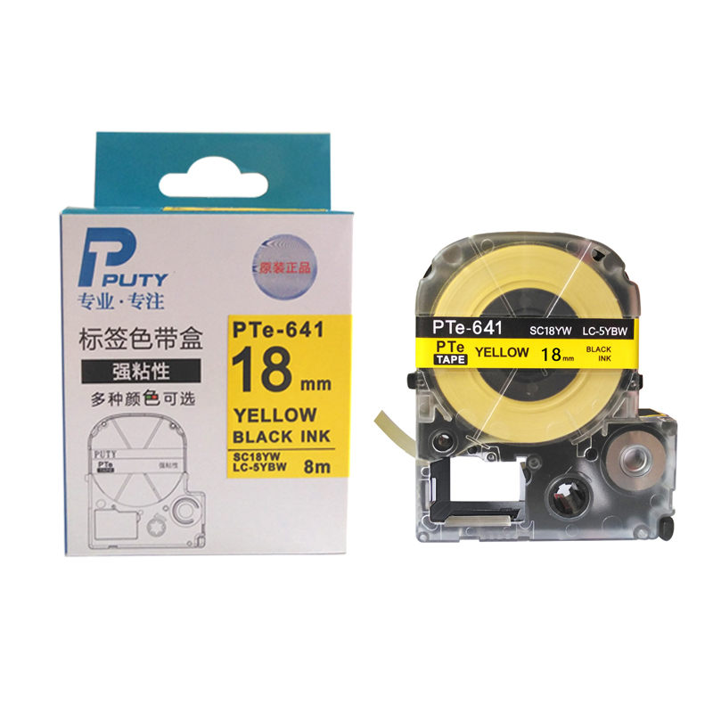 普贴(PUTY) PTE-641 18mm 标签机色带 (计价单位：盒) 黄底黑字 黄底黑字