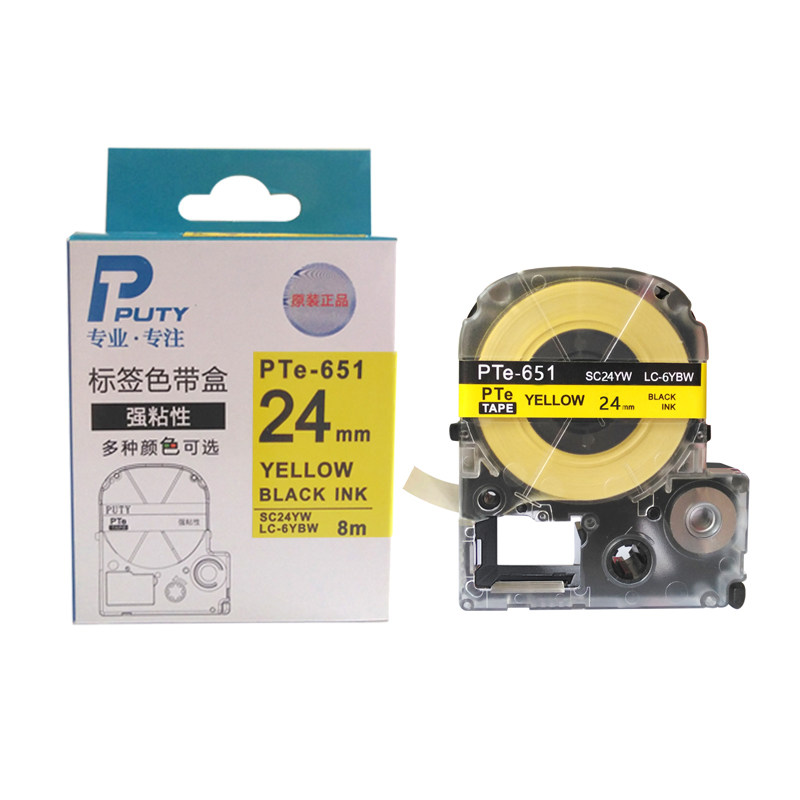 普贴(PUTY) PTE-651 24mm 标签机色带 (计价单位：盒) 黄底黑字 黄底黑字
