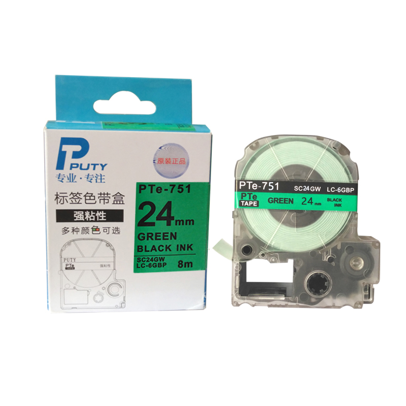 普贴(PUTY) PTE-751 24mm 标签机色带 (计价单位：盒) 绿底黑字 绿底黑字