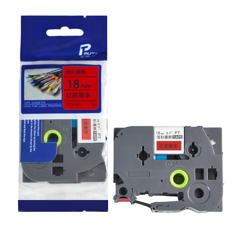 普贴(PUTY) TZ3-441 18mm 标签机色带 (计价单位：盒) 红底黑字 红底黑字