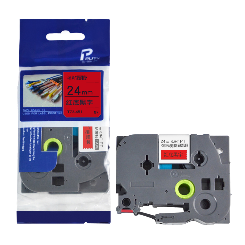 普贴(PUTY) TZ3-451 24mm 标签机色带 (计价单位：盒) 红底黑字 红底黑字