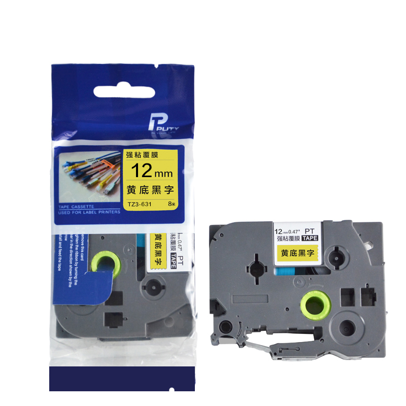 普贴(PUTY) TZ3-631 12mm 标签机色带 (计价单位：盒) 黄底黑字 黄底黑字