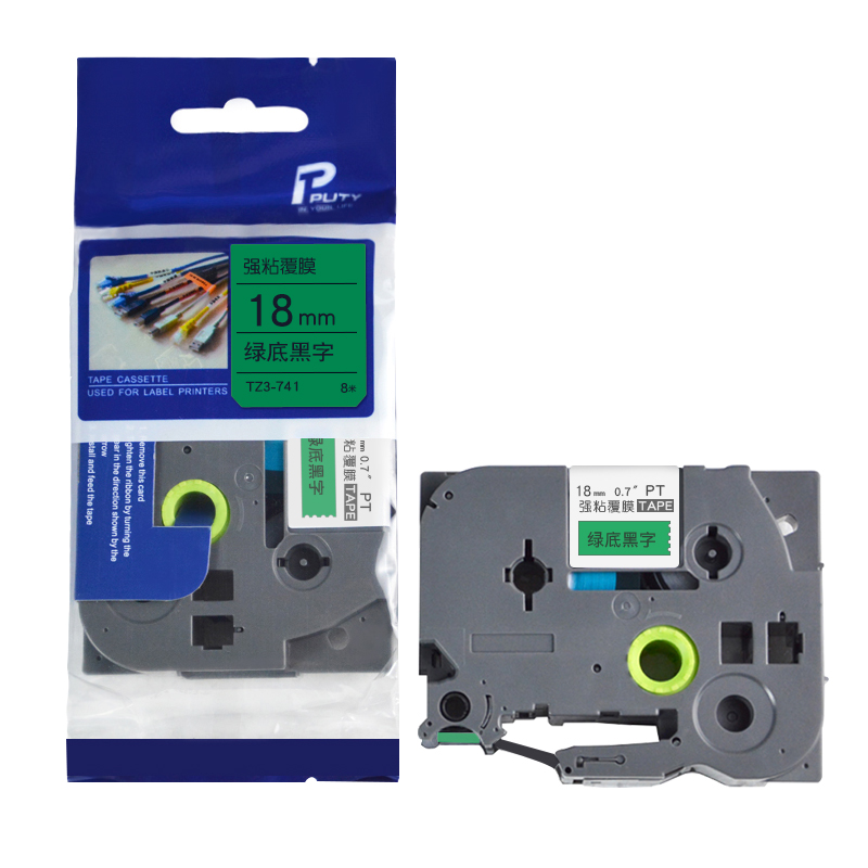 普贴(PUTY) TZ3-741 18mm 标签机色带 (计价单位：盒) 绿底黑字 绿底黑字