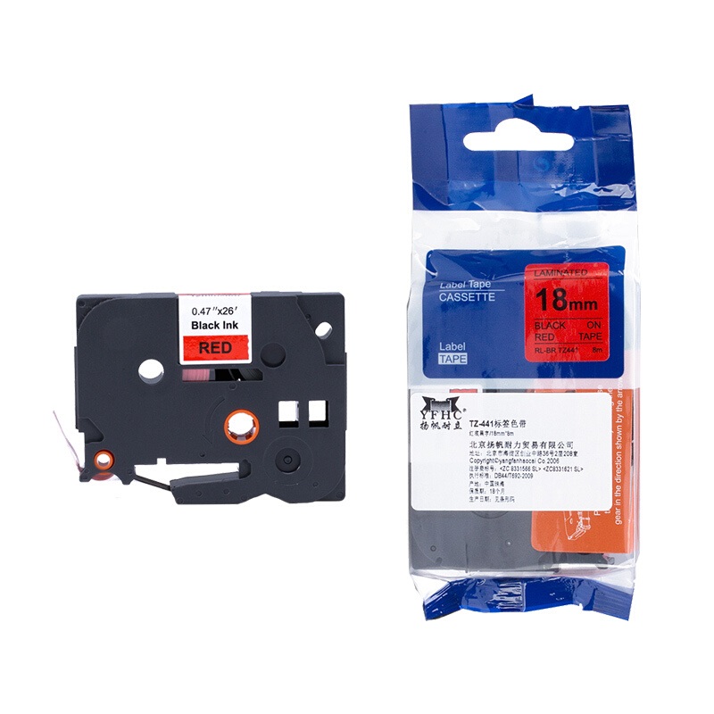 扬帆耐立（YFHC） YFHC-TZ-441 企业版 打印量18mm*8m 适用机型:兄弟BrotherPT-D200 标签色带 1.00 个/盒 (计价单位：盒) 红底黑字